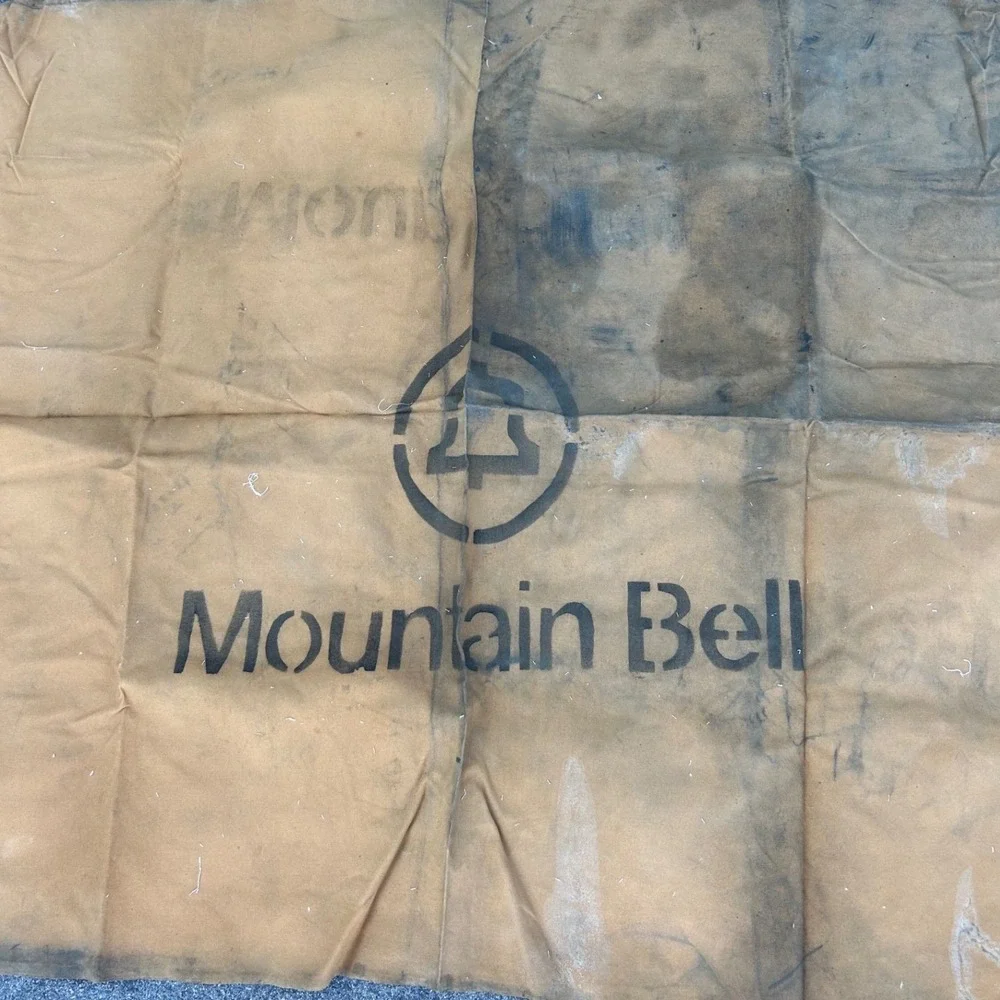 Vintage Mountain Bell Canvas Utility Tarp Bell‎ System Logo Work Mat 43x36 Tan